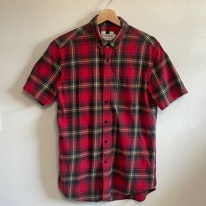 TOPMAN SHORT SLEEVED RED FLANNEL SHIRT - Medium